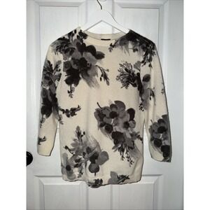 Talbots Audrey Pure Cashmere Floral Print Sweater Crew Size M